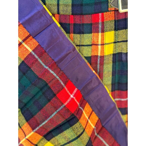 VTG Yellow Red Tartan Plaid Pleat Kilt Wrap Skirt Size XS/S Buckle Thru Closure - Picture 3 of 8